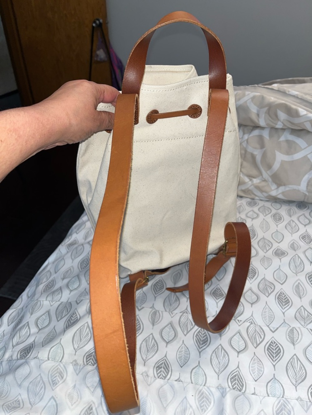 Madewell The Canvas Somerset Backpack.  Tan leather details. - Picture 7 of 11